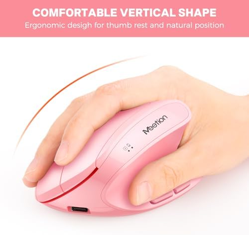 MEETION Ergonomic Keyboard Mouse Combo, Split Design, Vertical Mouse, Pink