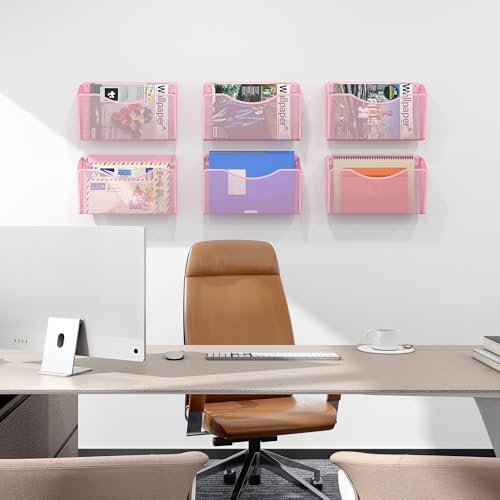 EasyPAG Wall File Organizer 3 Pack, Hanging File Organizer Wall Mount, Metal Mesh Folder Holder for Letter/A4 Papers, Mail Sorter for Office, Classroom, Home, Pink