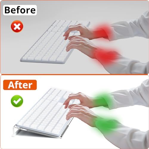 Richboom Computer Keyboard Stand Tilt PC Keyboard Stand Riser for Easy Ergonomic Typing, Acrylic Keyboard Tray Holder for Office Desk, Home, School, with Silicone Anti-Slip Case, Clear