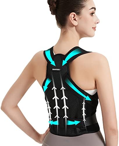 SHAPERKY Posture Corrector for Women for Support: Back Brace for Full Back Support - Adjustable Shoulder Straightener for Women and Men (Black, Small)