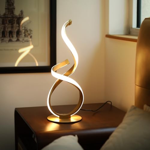 Unique Bedside Table Lamp, LED Touch Dimmable Spiral Desk Light