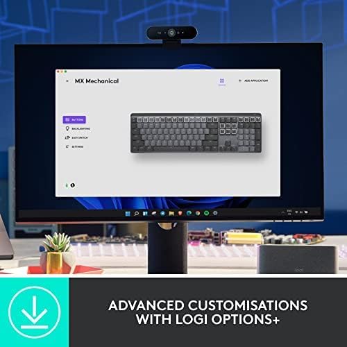 Logitech MX Mechanical Wireless Illuminated Performance Keyboard, Tactile Quiet Switches, Backlit Keys, Bluetooth, USB-C, macOS, Windows, Linux, iOS, Android, Metal (Renewed)