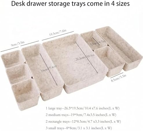 Felt Desk Drawer Organizer, 8pcs Shallow Storage Trays Bins, Office Accessories Box Inserts College Jewelry & Makeup Boxes Containers(Beige)