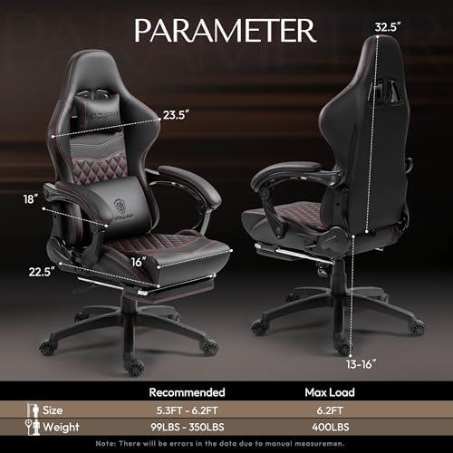 Dowinx Gaming Chair Big and Tall, Ergonomic PC Gaming Chair with Footrest & Massage, Racing Style Reclining Computer Chair for Adults, 400LBS Capacity - Heavy Duty Gamer Chair (Black)