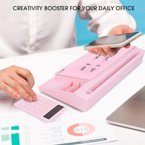 Varhomax Glass Desk Whiteboard Pink with Calculator