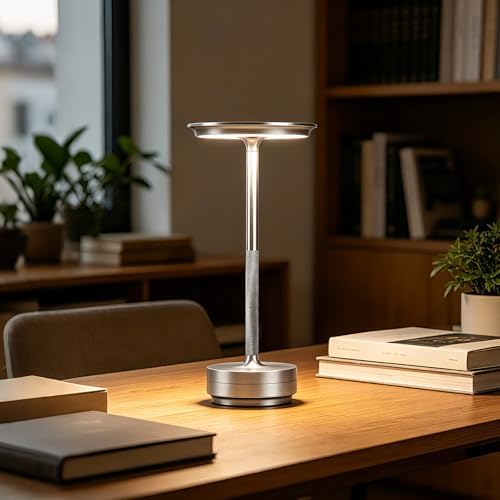 LED Cordless Table Lamp Rechargeable Battery Outdoor Light Silver