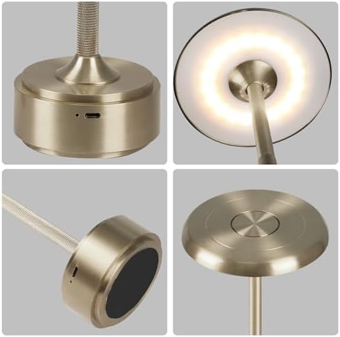 Cordless Rechargeable Modern Metal Table Lamp, Touch Dimming, 3-Color