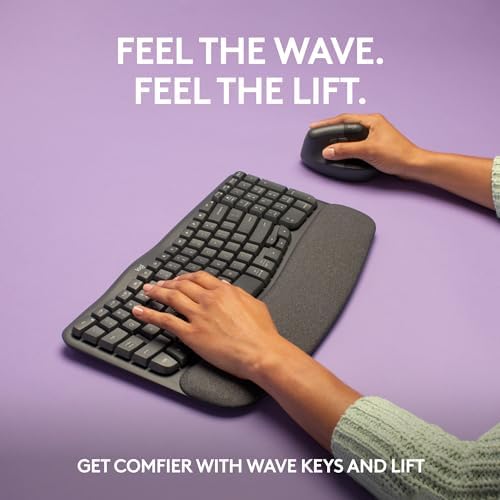 Logitech Wave Keys & Lift Vertical Mouse - Ergonomic Bundle — Wireless Keyboard with Cushioned Palm Rest & Vertical Wireless Mouse - Easy-Switch, Bluetooth, for Multi-OS, Windows/Mac - Graphite