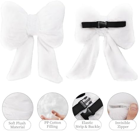 2 Pack Bow Car Headrest Pillows Plush Car Neck Pillows for Travel Driving Office Chair Head Support Cushions, Also Cute Car Decor Accessories (White)