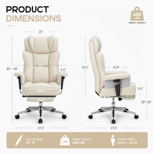 Office Desk Chair, High-Back Big and Tall Leather Chair with Footrest