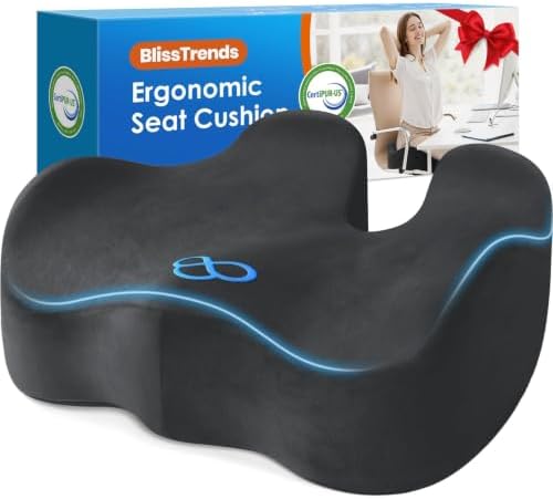 BlissTrends Extra Thick Seat Cushion for Office Chair & Car Seat, Grey