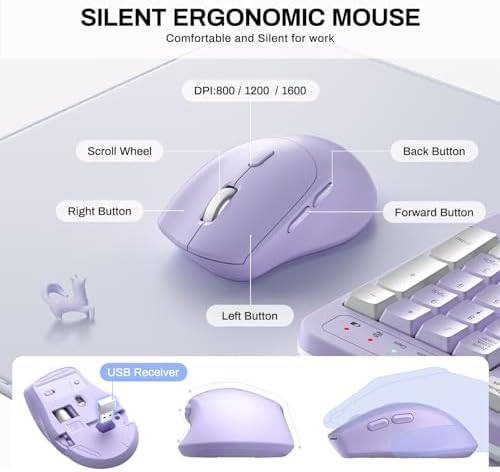 Wireless Keyboard and Mouse Combo,2.4G Ergonomic Wave Keys(Purple-A)