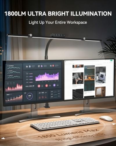 LED Desk Lamp with Clamp, 24W 3-Panel Light for Dual Monitors