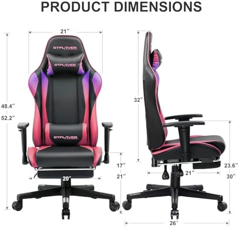 GTPLAYER Gaming Chair with Footrest, Ergonomic Computer Game Desk Chair, Reclining Gaming Chair Seat Height Adjustment, Swivel Rocker with Headrest and Lumbar (Colorful)