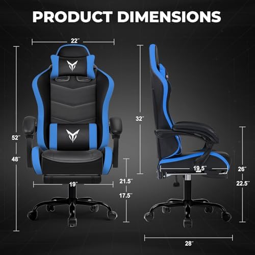 GTPLAYER Gaming Chair for Adults, Big and Tall 300LBS Heavy Duty Office Chair with Footrest, Ergonomic High Back Lumbar Support and Wide Comfy Cushion with Linkage Armrests for Home Office, Blue