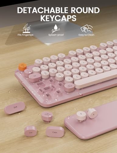 Wireless Keyboard and Mouse Combo, Cute Typewriter, Magnetic Wrist Rest