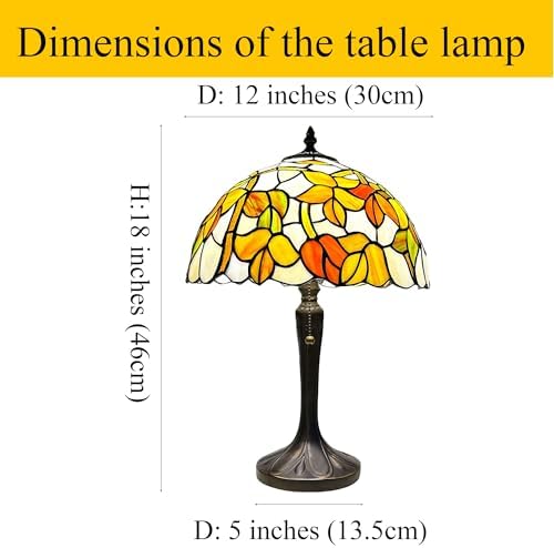 Tiffany Lamp Yellow Grapes Leaves Stained Glass Table Lamp Antique Desk Reading Light for Bedroom Living Room Home Decor LED Bulb Included