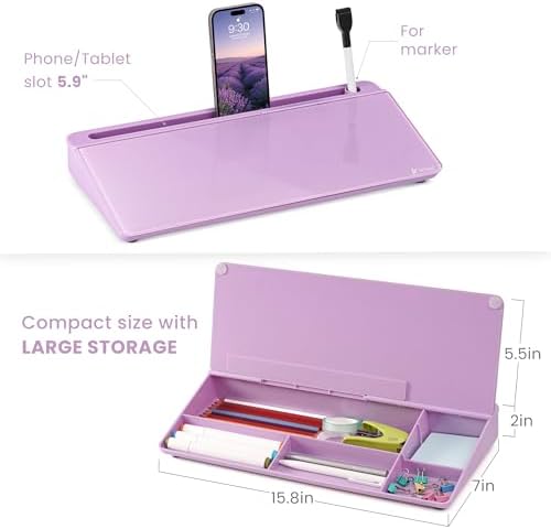 Varhomax Glass Desk Whiteboard with Storage