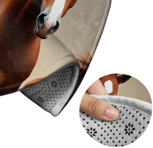 Soft Round Yoga Carpet, Large Home Decor Mat, Non Slip Machine Washable Kitchen Office Circle Rug Running Brown Horse