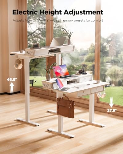 FiCiHi 40x24 Inch Electric Standing Desk, 4 Drawers, Adjustable Height Desk