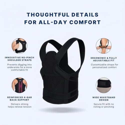 Posture Corrector for Women & Men Adjustable Back Brace for Upper & Lower Back Pain Relief, Spine Alignment & Shoulder Support Breathable Mesh, Improves Posture & Confidence (Medium)