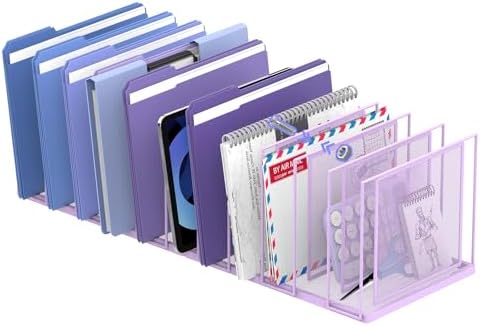 File Organizer for Desk, 11-Section Vertical File Sorter, Paper Holder Organizer Standing Metal File Folder for Office Home Classroom, Purple
