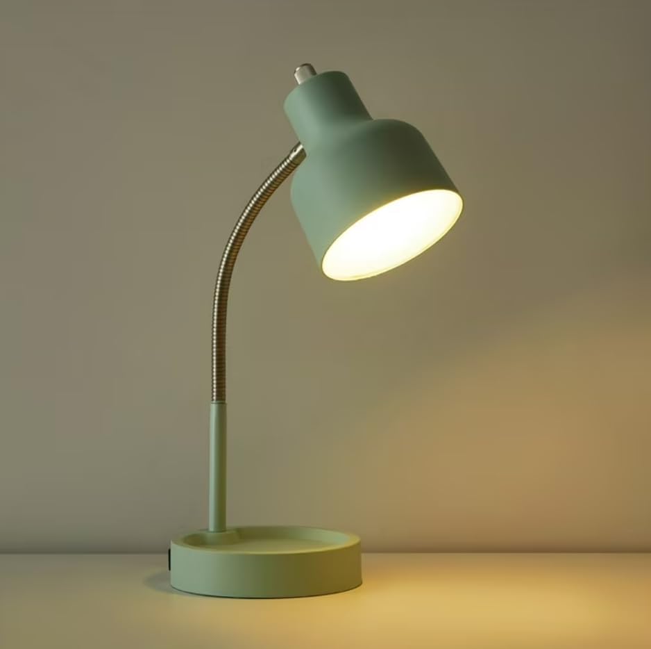 17 Inch Adjustable Flexible LED Desk Lamp with Catch-All Base & AC Outlet, Task Lamp,Green