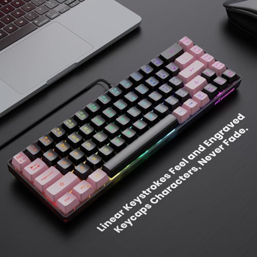 GEODMAER 65% Gaming Keyboard, LED Backlit, Ultra-Compact Anti-Ghosting No-Conflict 68 Keys Membrane Gaming Wired Keyboard for PC Laptop Windows Gamer(Black-Pink)