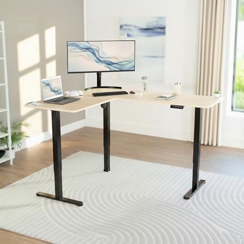 VIVO Light Wood 63 x 55 in Corner Standing Desk, DESK-E3CTBC