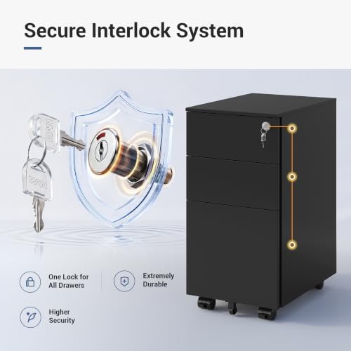 DEVAISE 3 Drawer File Cabinet with Lock, Fully Assembled Except Casters