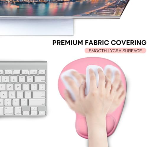 JIKIOU Ergonomic Mouse Pad with Gel Wrist Rest 2 Pack, Portable Small Pink