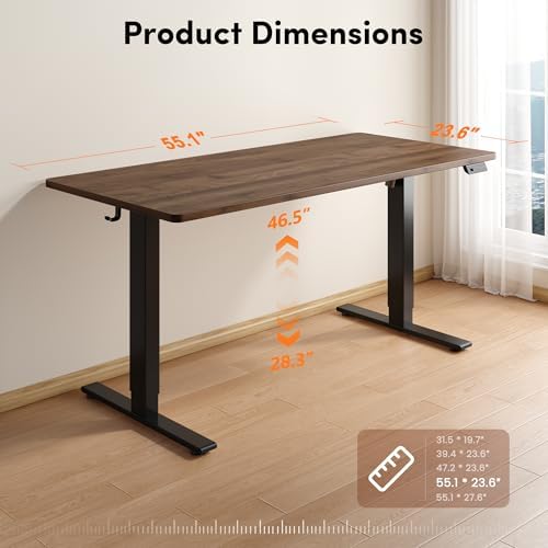 FEZIBO One-Piece Standing Desk, 55"x24" Seamless Tabletop Electric Height Adjustable for Home Office, Study Rooms & Multi-Device Workstations, Black Walnut
