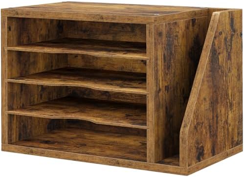 Wooden Mail Organizer, Desk Organizer with 3 Adjustable Shelves