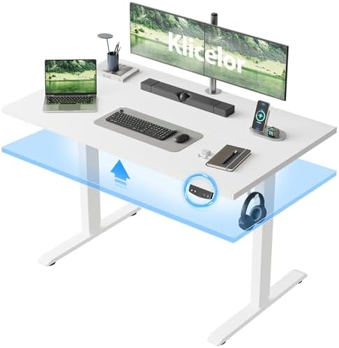 Klicelor 48 Inch Electric Standing Desk, Height Adjustable Office Desk, Sit Stand Up Computer Desk with Memory Preset, Two-Piece Desktop, White