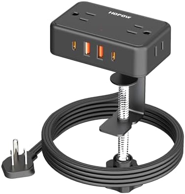 Desk Clamp Power Strip with 4Outlets & 4USB, 6FT Extension Cord for Home