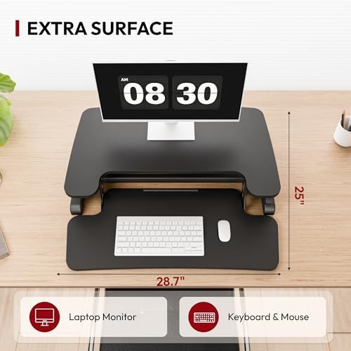 SANODESK Standing Desk Converter 28" Desk Riser for Home Office, Compact Sit Stand Desktop Workstation for Laptop & Monitor, Ergonomic Height Adjustable Riser, Black
