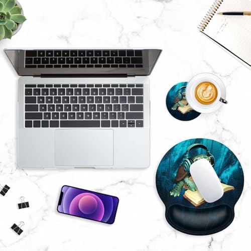 ITNRSIIET Ergonomic Mouse Pad with Wrist Support Wrist Rest Smooth Surface Non-Slip Rubber Base Comfortable Office Supplies Pain Relief, 9.8 x 9.1 inches, Pretty Turtles