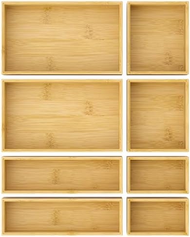 Bamboo Drawer Organizer Boxes, 8-Piece Set for Kitchen & Bathroom