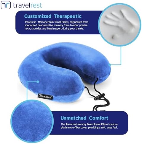 TRAVELREST Curl Neck Pillow Travel Essentials - Memory Foam Support - Blue