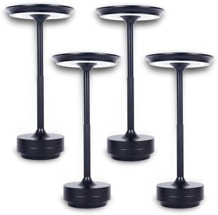 2026 Upgraded 6000mAH for longer battery life. LED Cordless Table Lamps Rechargeable, Portable ,Stepless Dimming Table Light with Memory Function, for Outdoor/Dinner/Patio/Restaurant, Black (4pcs)
