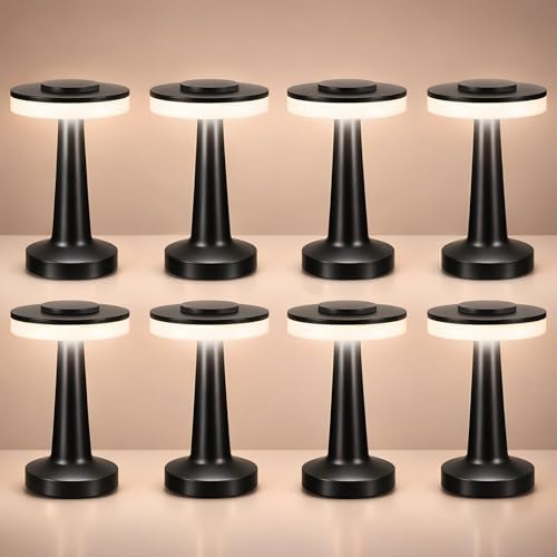 Riakrum 8 Pcs LED Cordless Table Lamp Bulk Rechargeable,Black