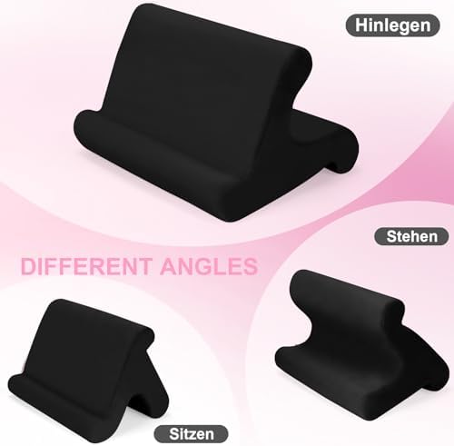 Universal Multi-Angle Tablet Stand Holder-Soft Pad Stand with black phone holder for Lap,Knee,Sofa and Bed,Compatible with iPad Pro 9.7,10.5,12.9 Air Mini 4 3,Kindle,Galaxy Tab,E-Reader (Black)