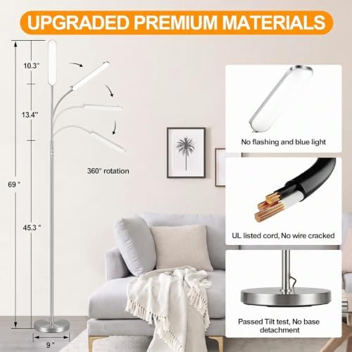 marctronic Brushed Nickel Floor Lamp, 18W 1800LM Super Bright, Sleek Metallic Finish & Remote, Dimmable Timing Floor Standing Lamp for Living Room/Study