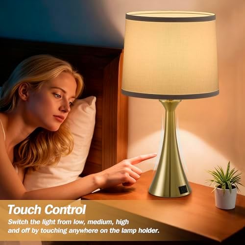 Touch Table Lamps Set of 2, 21" Bedside Lamps with USB C+A