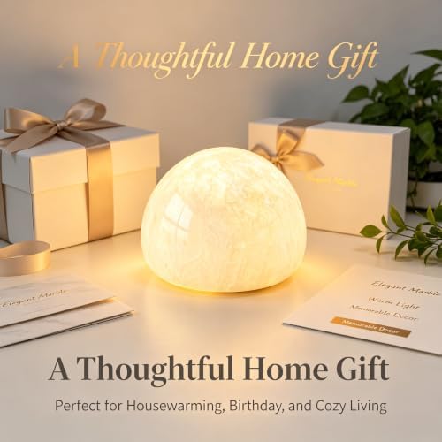 Natural Marble Lamp Cordless Touch Control Night Light Rechargeable Small Marble Table Lamp, Dimming Warm Glow Portable Marble Touch Lamp for Bedroom, Living Room, Decor Gift (A-Pure White)