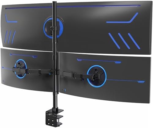 VIVO Triple Monitor Extra Tall Desk Mount for up to 49 inch Ultrawides on Center Bracket and 27 inch Screens on Side Brackets, Holds up to 44 lbs, Black, STAND-V103T