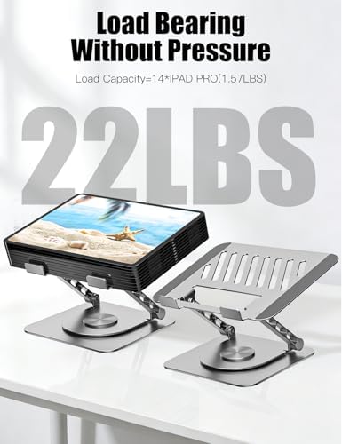 Adjustable Computer Stand with 360 Rotating Base, Ergonimic Foldable Laptop Riser for Desk Compatible with MacBook Pro/Air Notebook up to 16 Inches, Silver