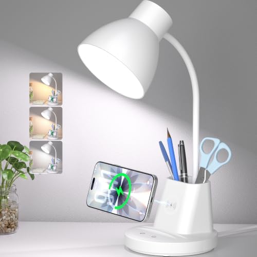 10W Wireless Charging LED Desk Lamp with Pen Holder, CRI 95, White