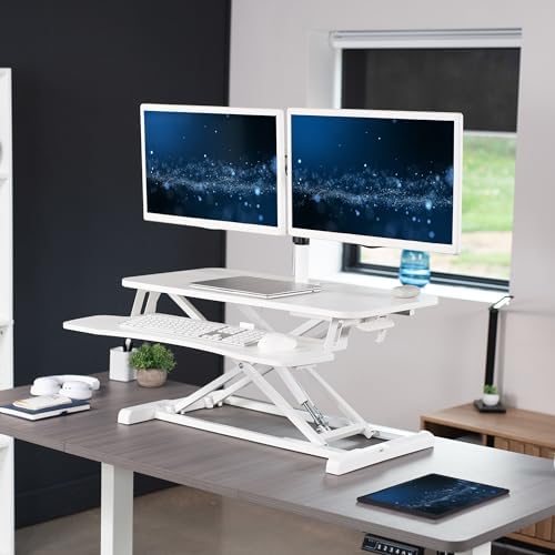 VIVO White 32 in Standing Desk Converter with Monitor Stand, DESK-V000K-M2W
