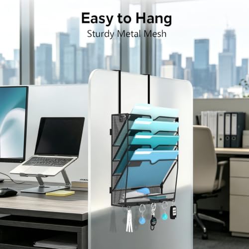 5 Tier Wall File Organizer, Metal Holder with Bottom Hooks